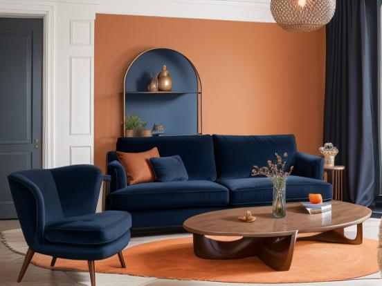 Bright teal orange living room