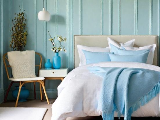 Blue bed closeup serene room