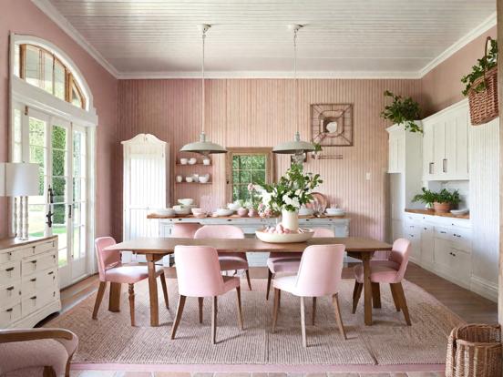 Warm pink dining room decor