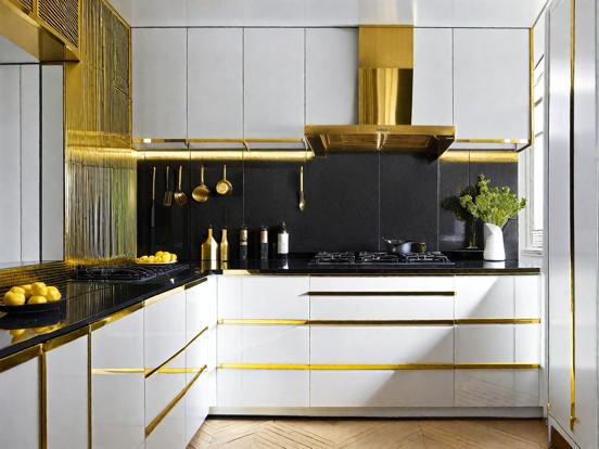 Luxury gold black kitchen closeup