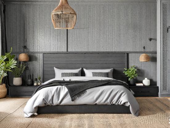 Serene textured dark bedroom