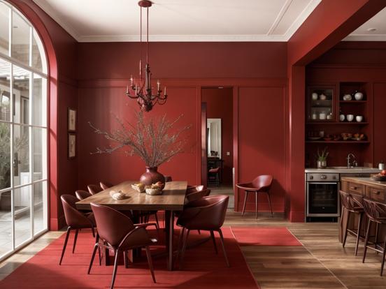 red and brown dining room