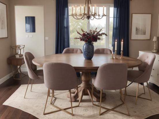 Closeup dining table chairs vase