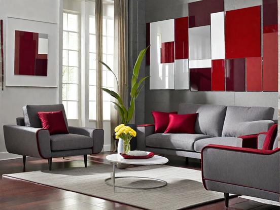 Modern red grey luxury living room