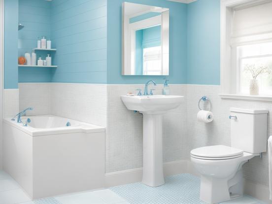 Sky blue white bathroom closeup