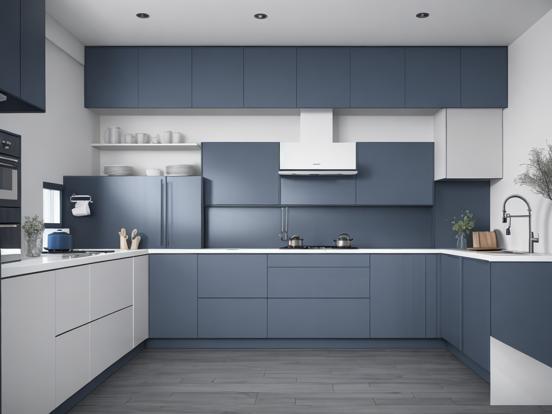 Blue white grey kitchen 3D-render