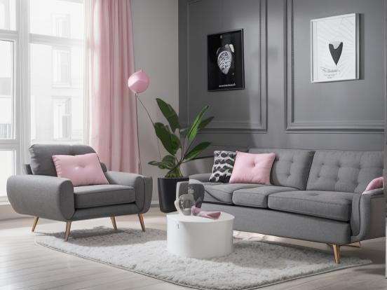 black grey and pink living room