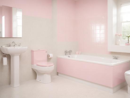 Pink bathroom white toilet tub