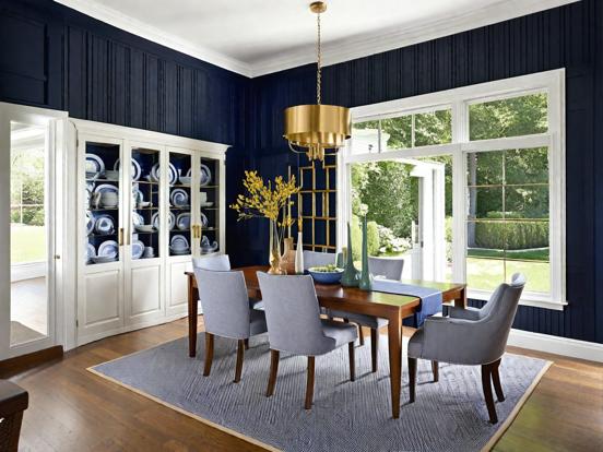 Blue black dining room decor