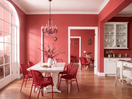 pink and red dining room