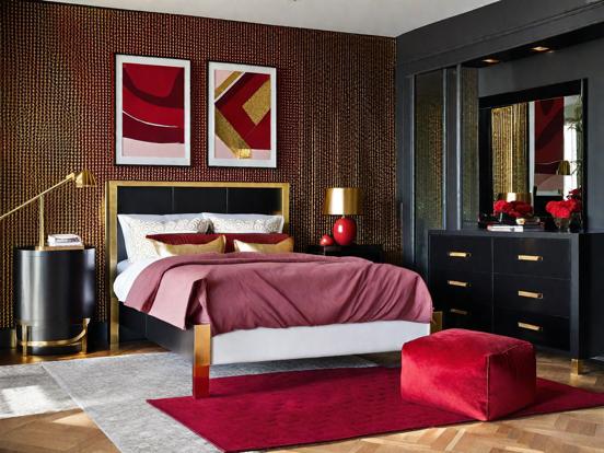 Red black gold bedroom decor