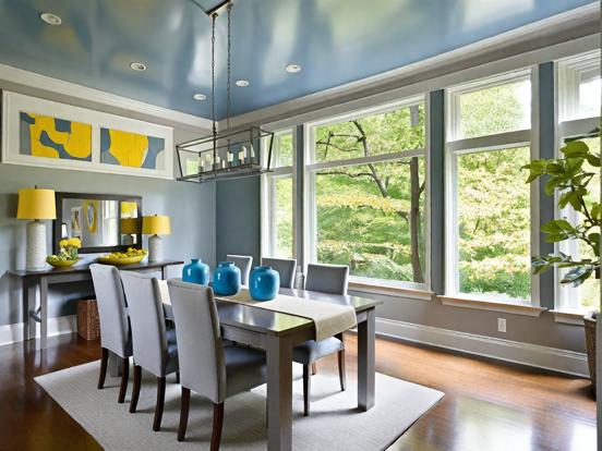 Blue yellow dining room view