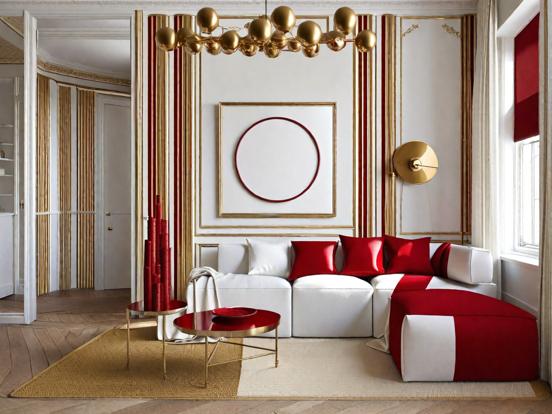 Bright red white living room