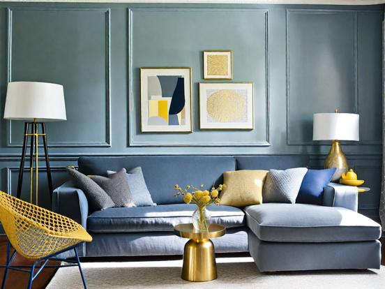 Blue gold living room decor