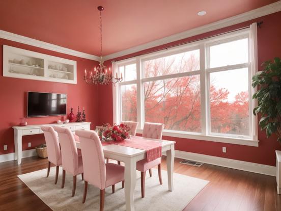 Warm pink dining room setup