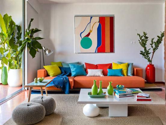 Bright teal orange couch lounge