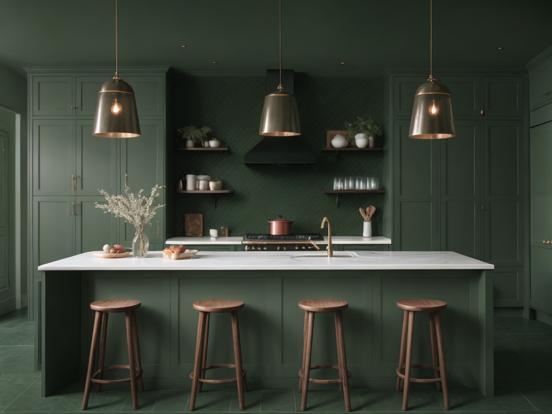 Dark green kitchen closeup