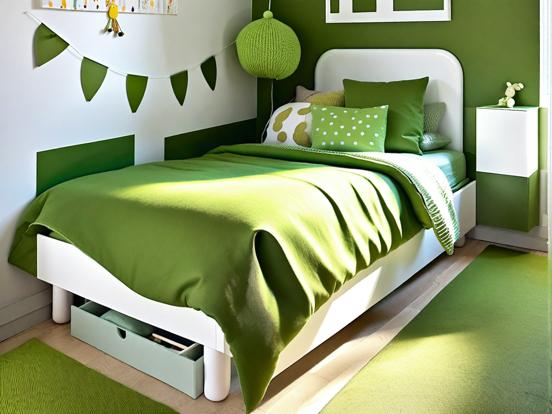 Green themed child's bedroom