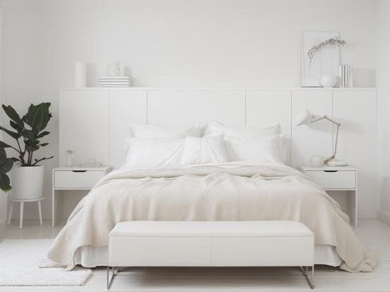 White bed and bench serene room