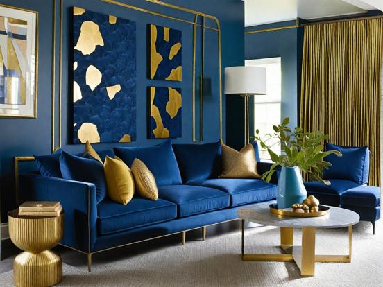 Blue couch living room decor