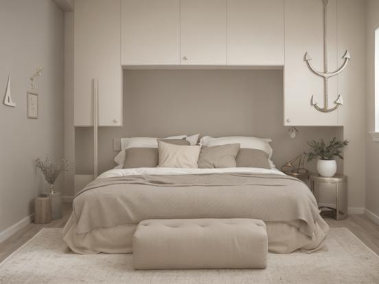 Serene beige bedroom closeup