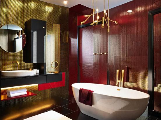 Luxury red gold bathroom decor