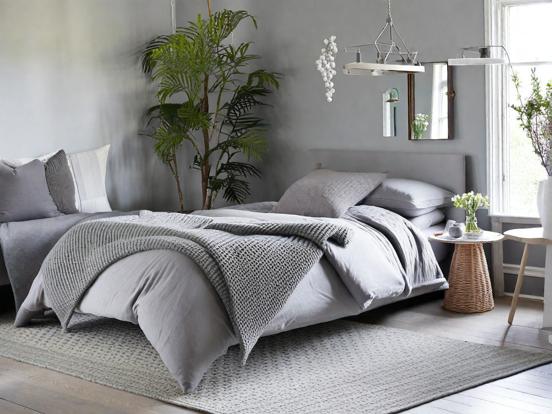 Serene grey bedroom closeup