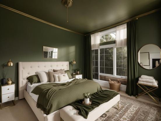 Green 1920s bedroom interior