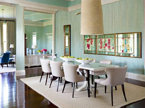 Teal dining room with decor