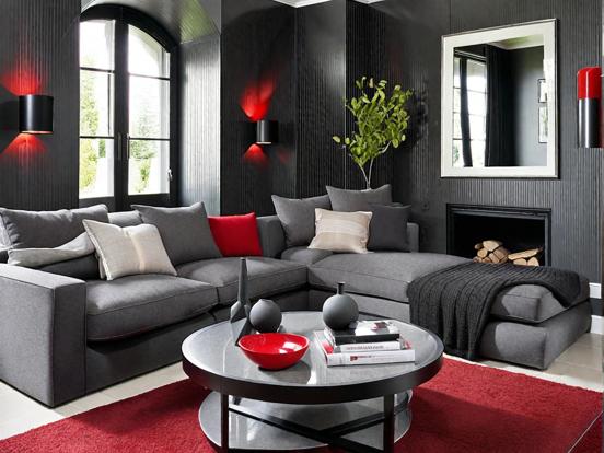 Red black gray living room