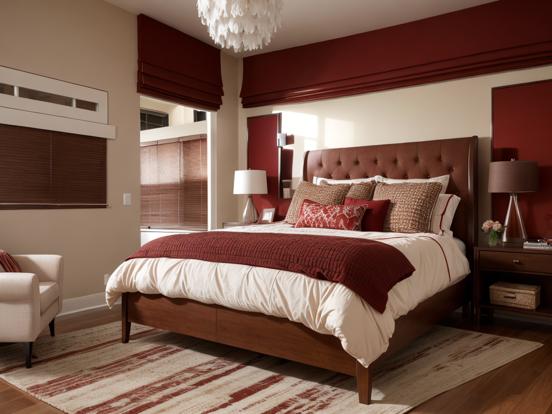 Red brown white bedroom decor