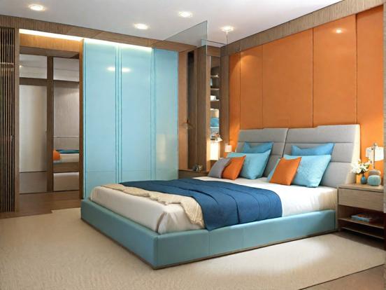 Bright teal orange bedroom