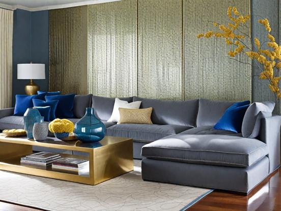 Luxury gray blue gold lounge