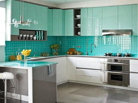 Teal luxury kitchen closeup