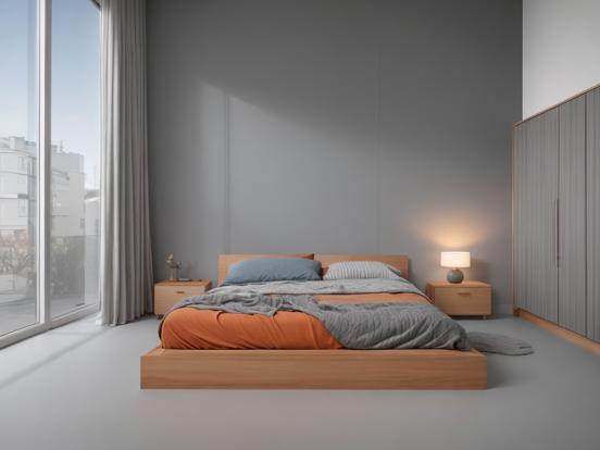 grey and orange bedroom