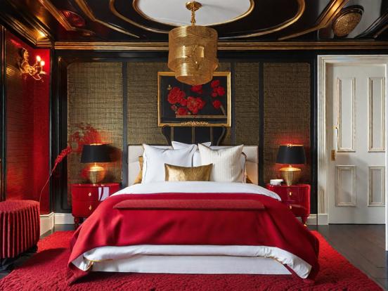 Red gold luxury bedroom decor