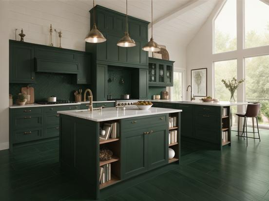 Dark green luxury kitchen closeup