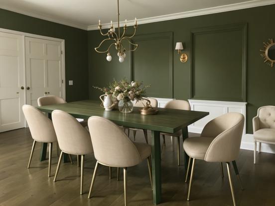 Green dining room with decor