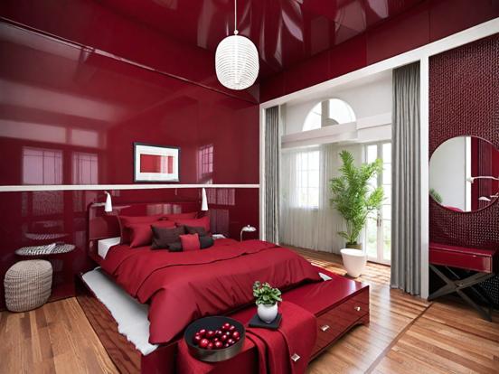 Red bedroom closeup with decor