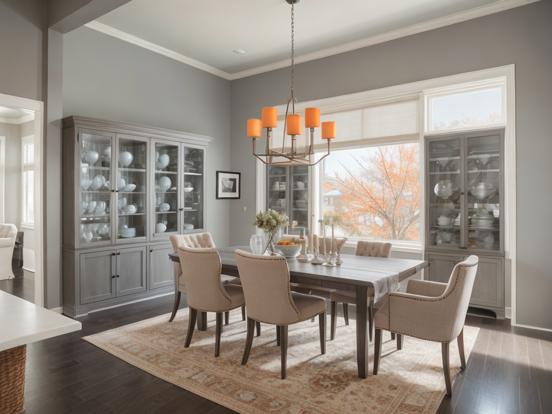 Closeup dining room grey blue