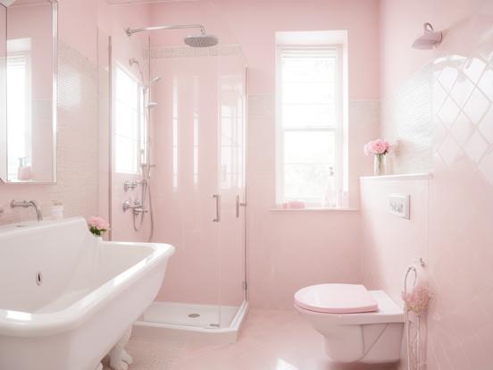 Pink bathroom white fixtures