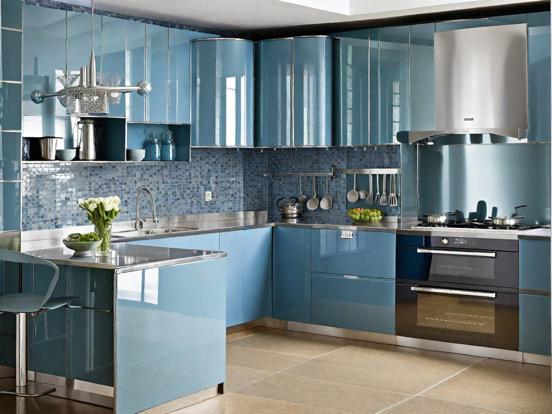 Blue kitchen closeup luxury design