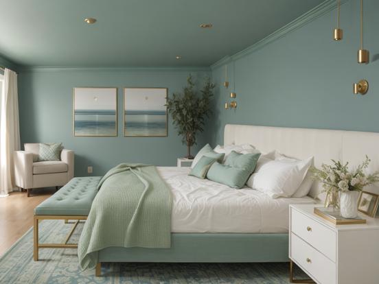 Teal gold bedroom decor