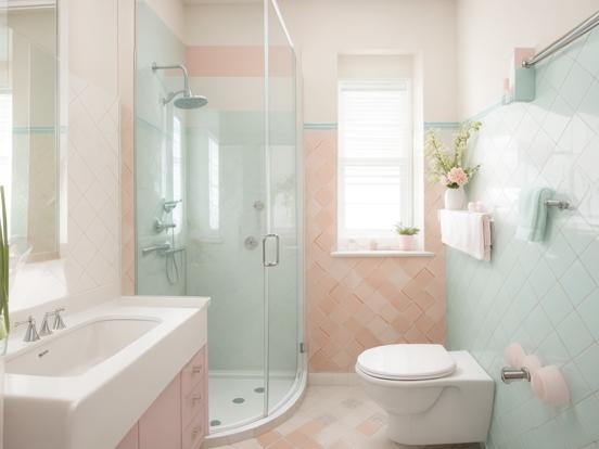 Pastel pink bathroom interior