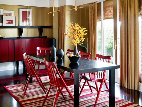 Red black gold dining room