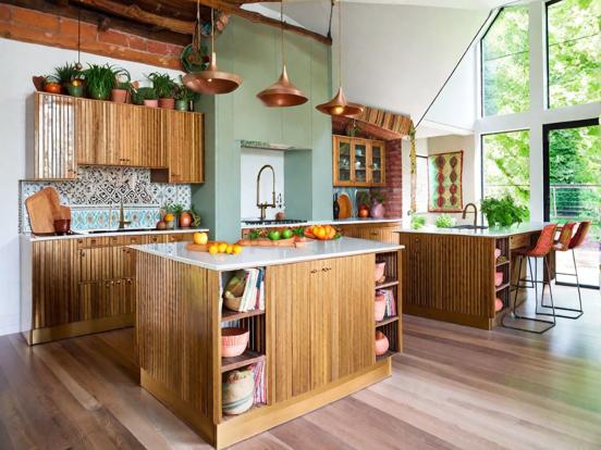 Colorful cluttered kitchen setup