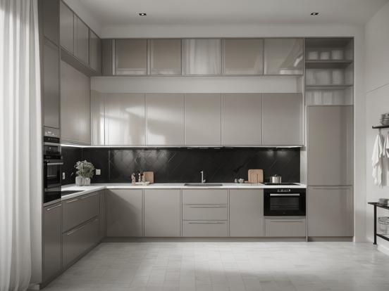 Kitchen with appliances 3D render