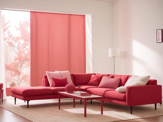 Bright red couch pink room