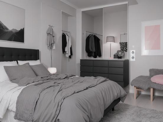 Cozy small black white bedroom