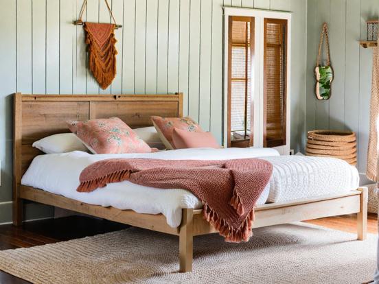 Cozy wooden bed serene room